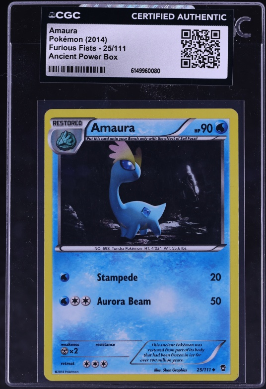 2014 Pokemon XY Furious Fists Ancient Power Box Amaura #25 CGC AUTH