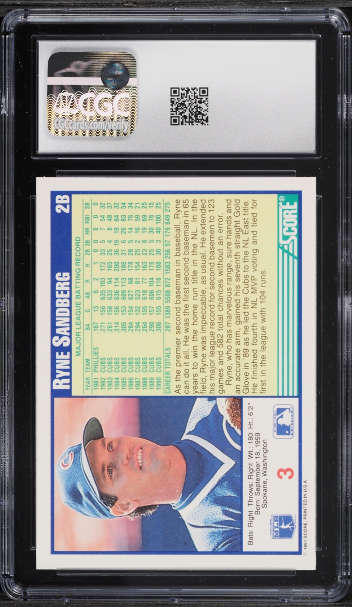 1991 Score Ryne Sandberg #3 CGC 9 MINT