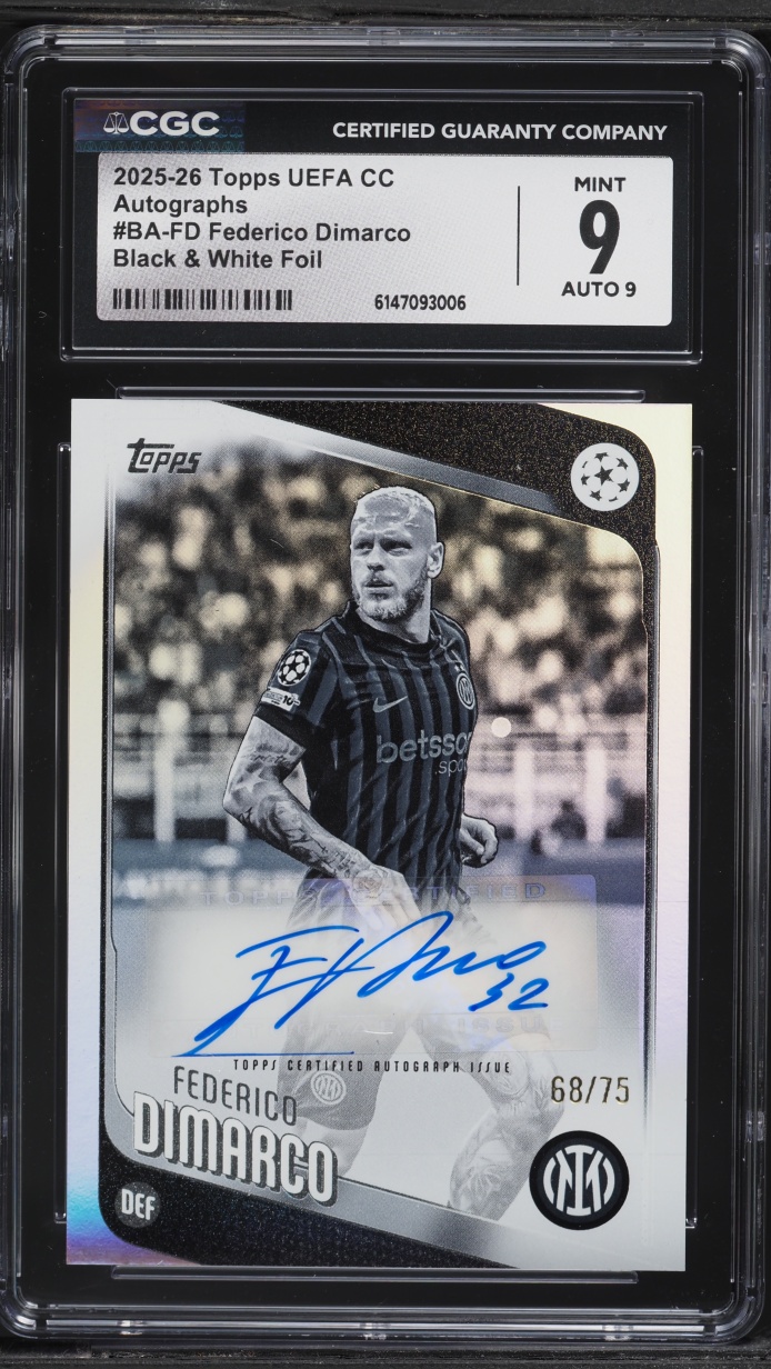 2025 Topps UEFA CC Black & White Foil Federico Dimarco AUTO /75 #BA-FD CGC 9 MINT