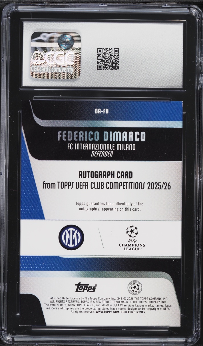 2025 Topps UEFA CC Black & White Foil Federico Dimarco AUTO /75 #BA-FD CGC 9 MINT