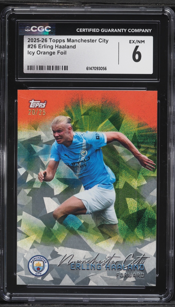 2025 Topps Manchester City Icy Orange Foil Erling Haaland /25 #26 CGC 6 EXMT