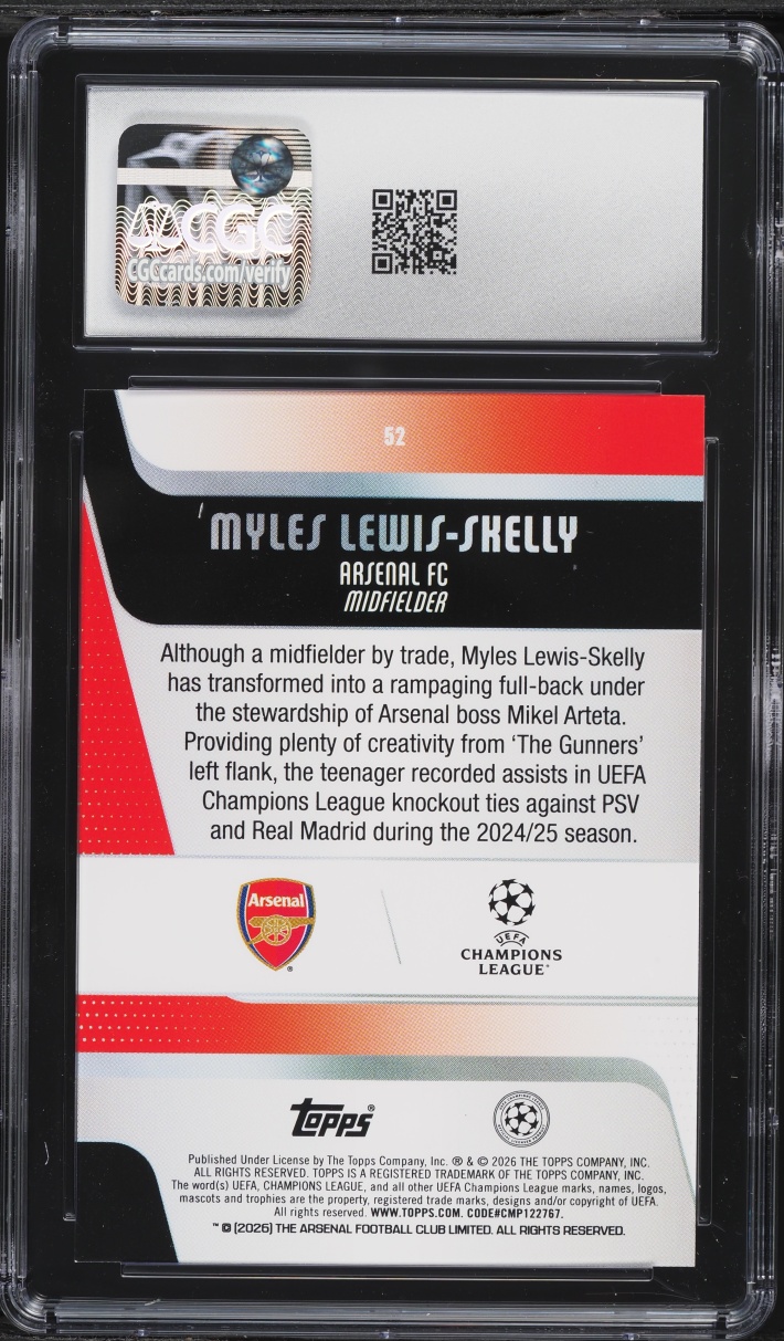 2025 Topps UEFA CC Blue Foil Myles Lewis-Skelly /150 #52 CGC 9 MINT