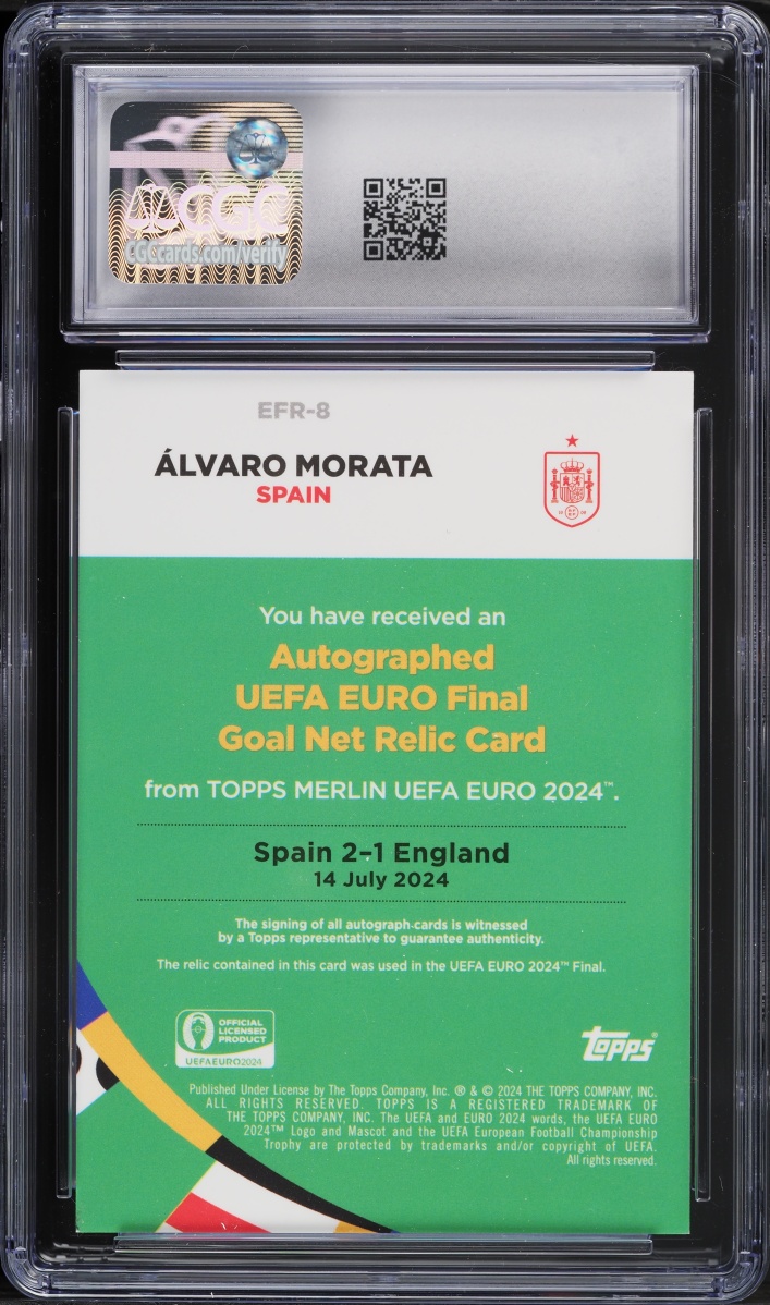 2024 Topps Chrome UEFA Euro Final Goal Net Relic Alvaro Morata PATCH AUTO /10 #EFR-8 CGC 9 MINT