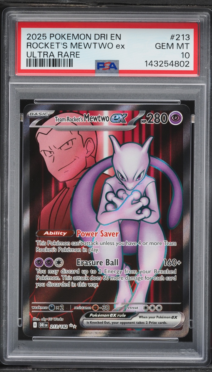 2025 Pokemon Scarlet & Violet Destined Rivals Full Art Team Rocket's Mewtwo ex #213 PSA 10 GEM