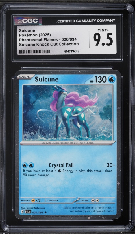 2025 Pokemon Phantasmal Flames Knock Out Collection Suicune #026 CGC 9.5 MINT+