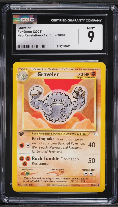 1995 graveler pokemon card - (37) - Fossil Weakness Grass +20 Resistance Lightning Graveler Pokmon Card 1995 #37/62