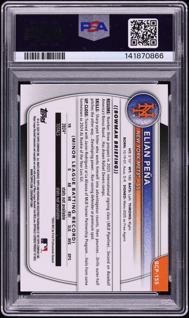 2025 Bowman Chrome Elian Pena PROSPECT #BCP-155 PSA 8 NM-MT