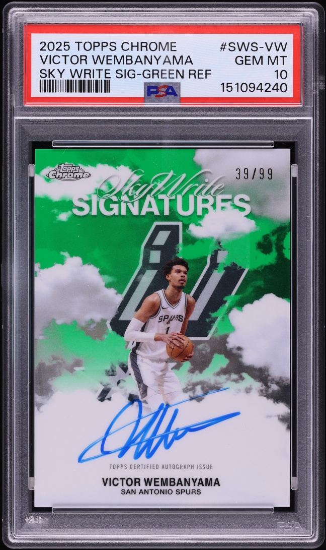 2025 Topps Chrome Sky Write Green Refractor Victor Wembanyama AUTO /99 #SWS-VW PSA 10 GEM MINT