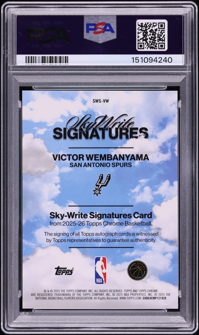 2025 Topps Chrome Sky Write Green Refractor Victor Wembanyama AUTO /99 #SWS-VW PSA 10 GEM MINT