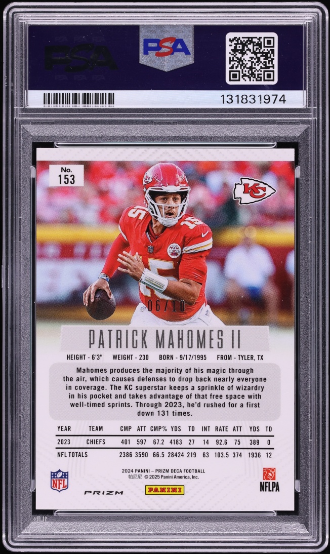 2024 Panini Prizm Deca Gold Patrick Mahomes II /10 #153 PSA 9 MINT