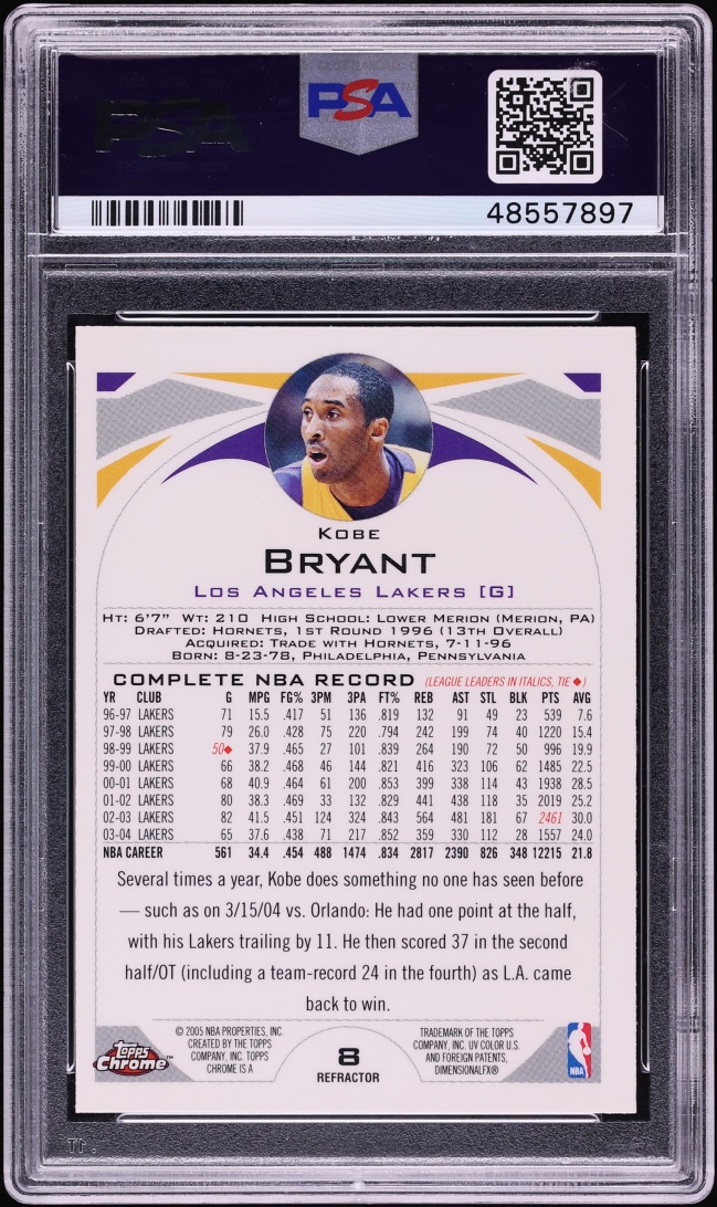 2004 Topps Chrome Refractor Kobe Bryant #8 PSA 9 MINT