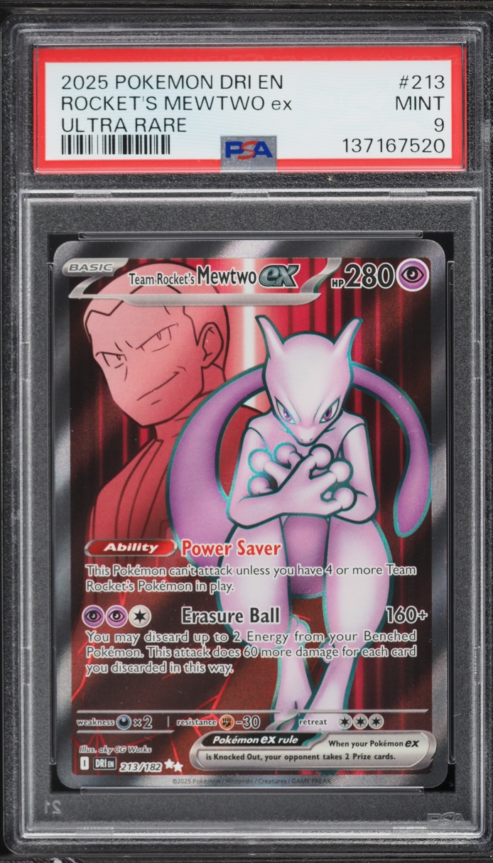 2025 Pokemon Scarlet & Violet Destined Rivals Full Art Team Rocket's Mewtwo Ex #213 PSA 9 MINT