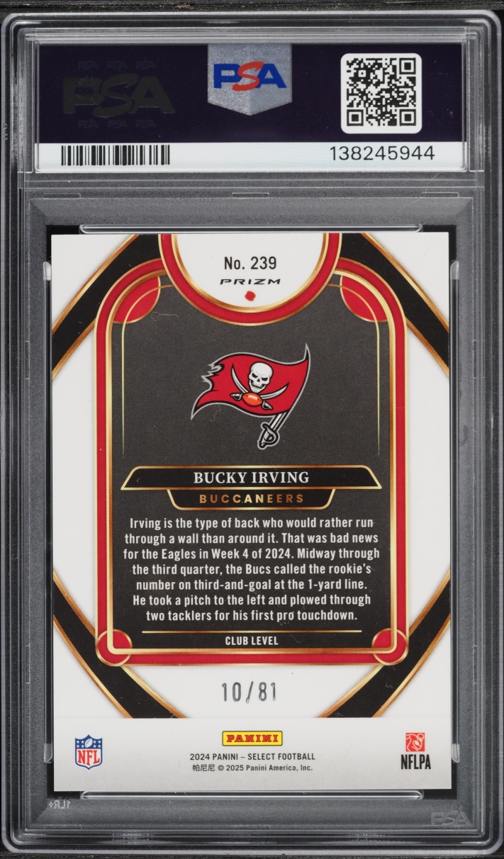 2024 Select Club Level Dragon Scale Prizm Bucky Irving ROOKIE /81 #239 PSA 10 GEM MINT