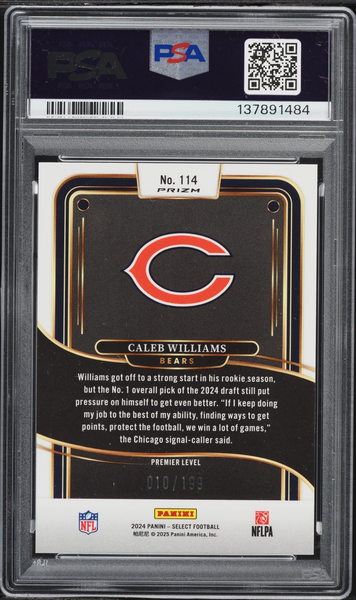 2024 Select Premier Level White Shock Caleb Williams ROOKIE /199 #114 PSA 10 GEM MINT