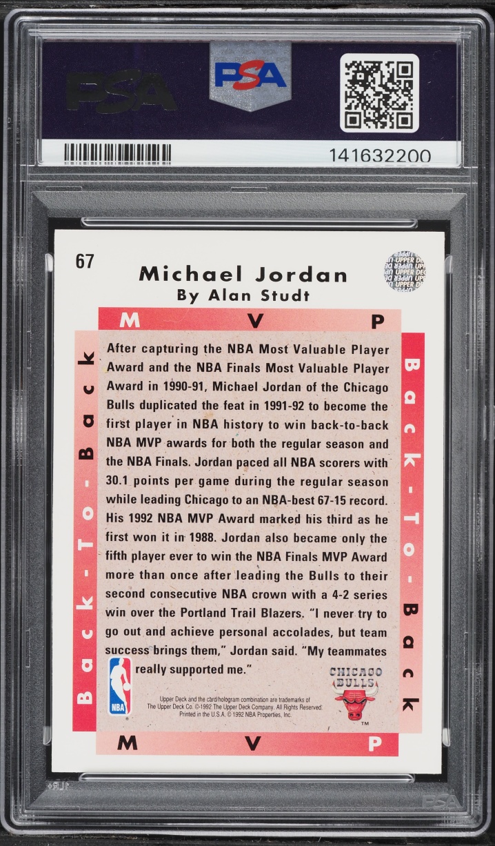 1992 Upper Deck MVP Michael Jordan #67 PSA 7 NRMT