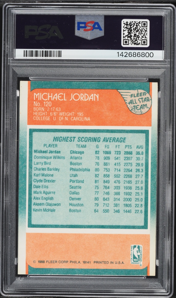 1988 Fleer Basketball All Star Michael Jordan #120 PSA 8 NM-MT