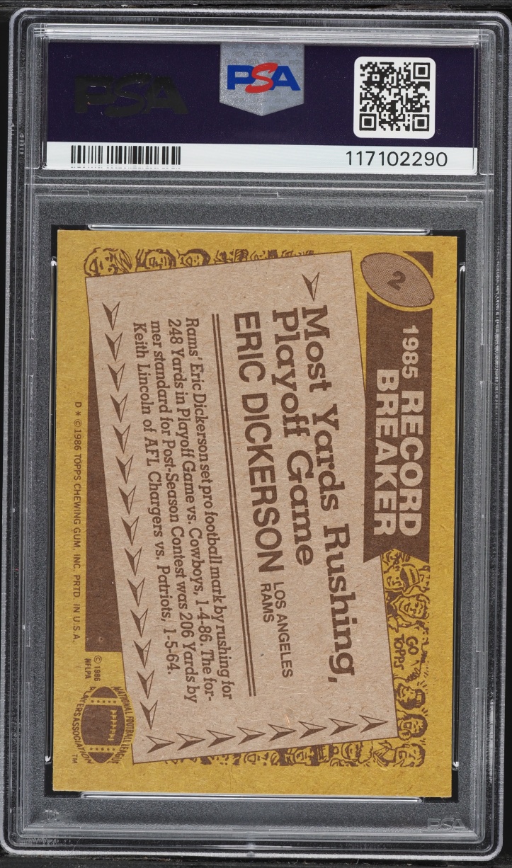 1986 Topps Football Eric Dickerson RECORD BREAKER #2 PSA 9 MINT