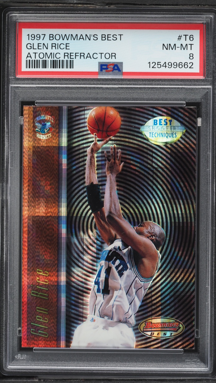 1997 Bowman's Best Techniques Atomic Refractor Glen Rice #T6 PSA 8 NM-MT