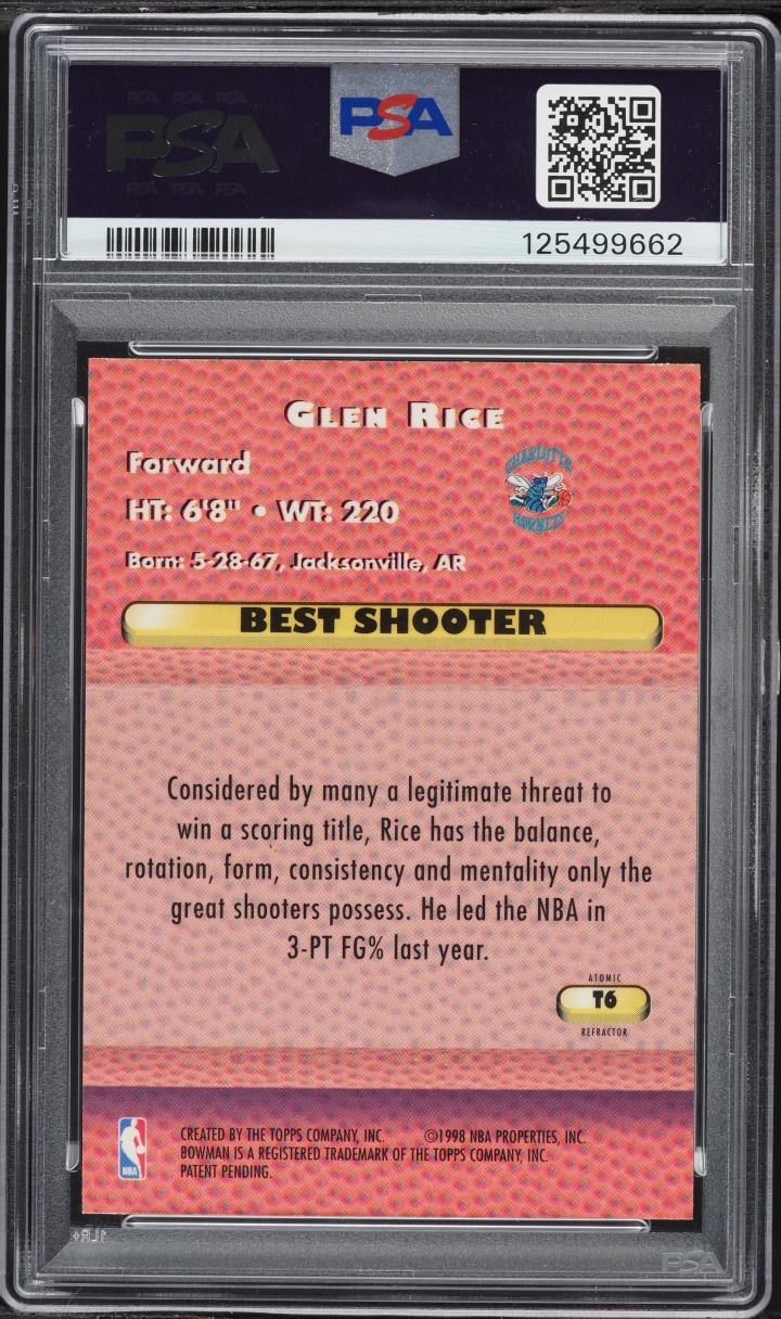 1997 Bowman's Best Techniques Atomic Refractor Glen Rice #T6 PSA 8 NM-MT