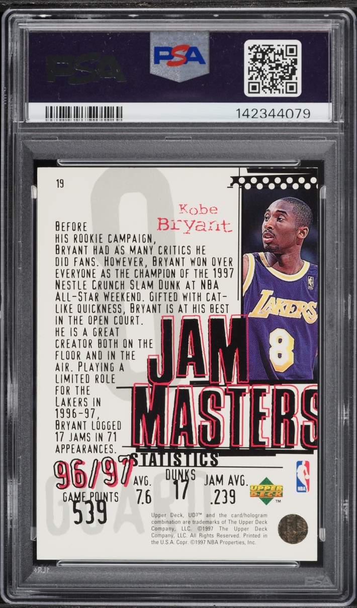 1996 UD3 Basketball Kobe Bryant ROOKIE /97 #19 PSA 9 MINT