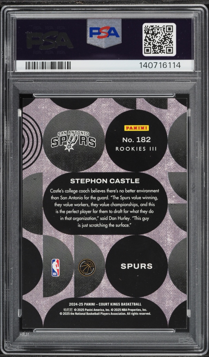 2024 Panini Court Kings Rookies III Stephon Castle ROOKIE #182 PSA 10 GEM MINT