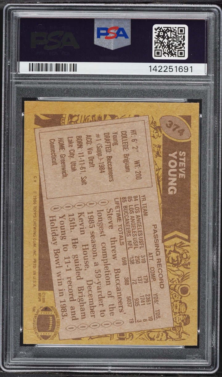 1986 Topps Football Steve Young ROOKIE #374 PSA 7 NRMT