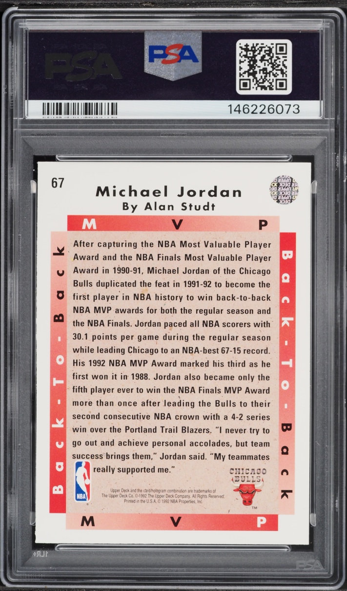 1992 Upper Deck MVP Michael Jordan #67 PSA 7 NRMT