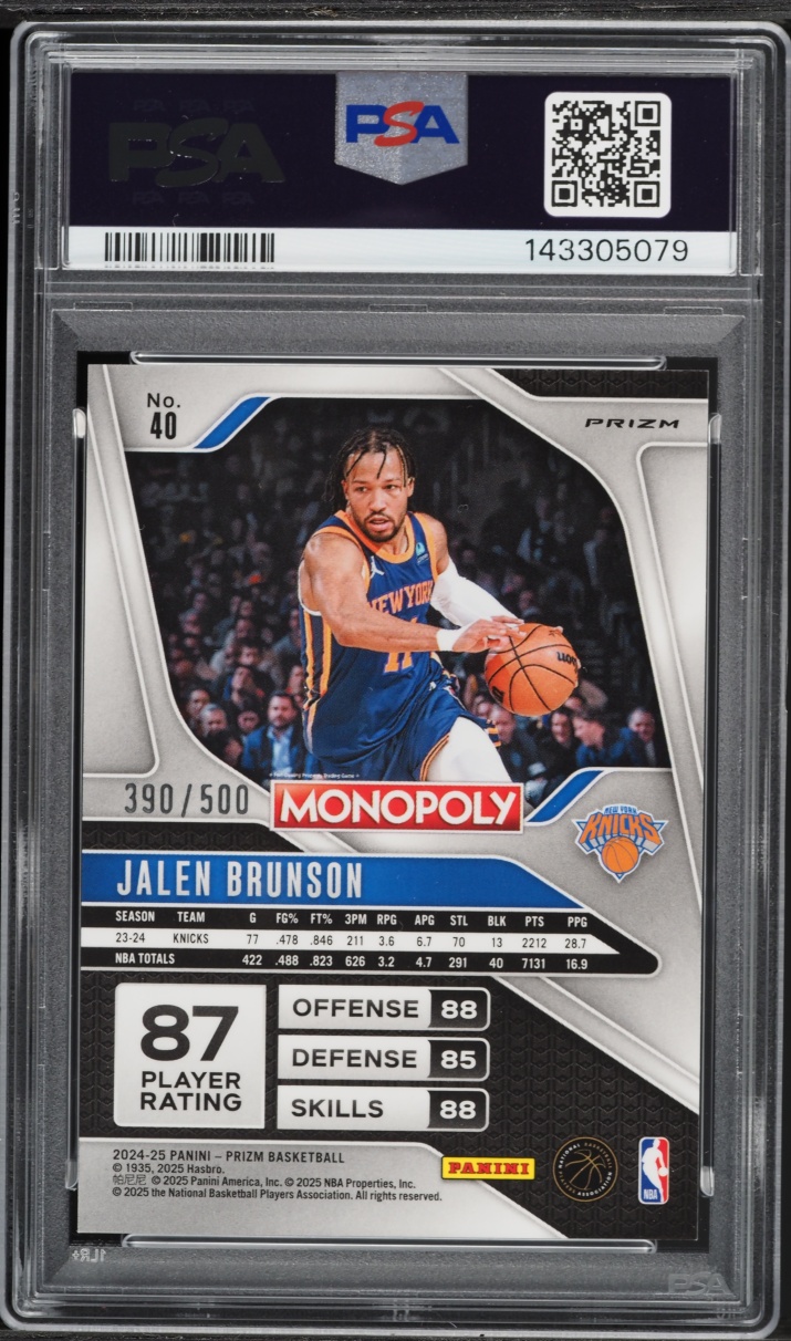2024 Panini Prizm Monopoly Gold Millionaire Shimmer Jalen Brunson /500 #40 PSA 10 GEM MINT