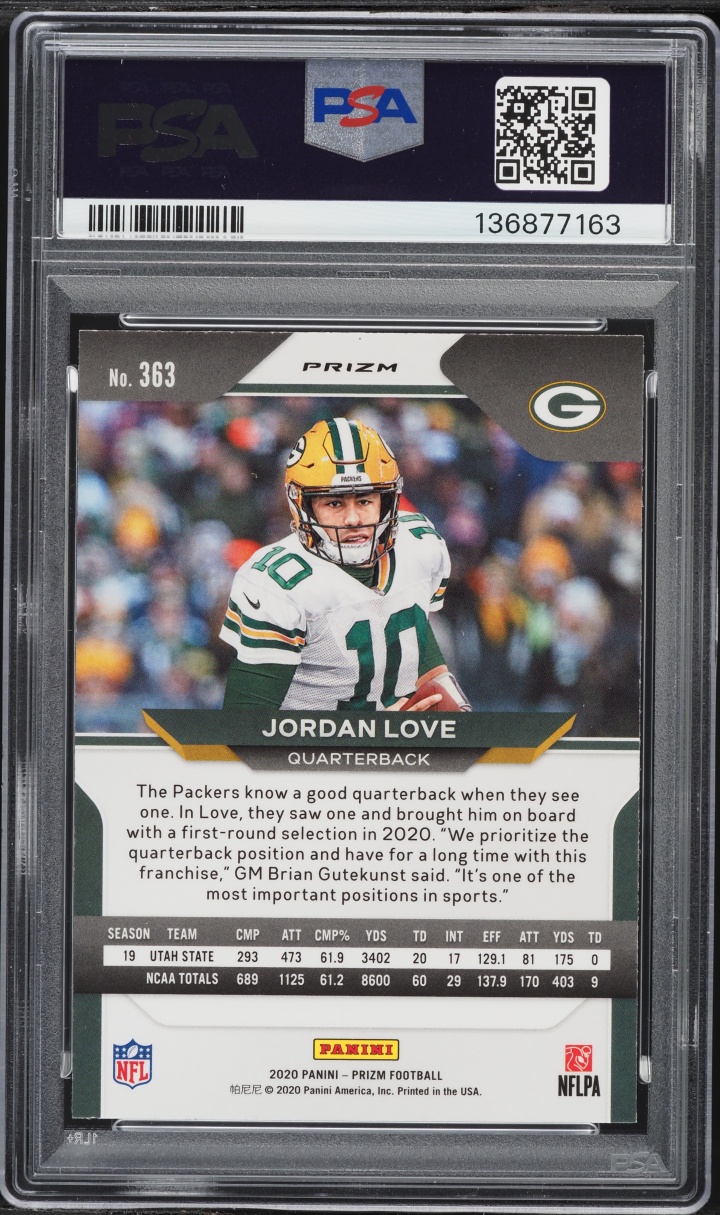 2020 Panini Prizm Green Jordan Love ROOKIE #363 PSA 8 NM-MT