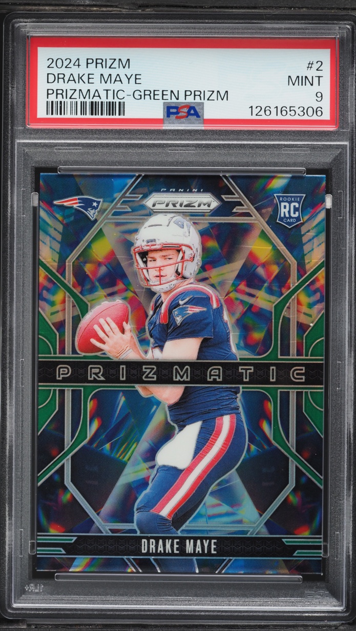 2024 Panini Prizm Prizmatic Green Drake Maye ROOKIE #2 PSA 9 MINT