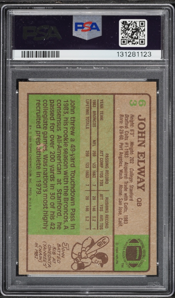 1984 Topps Football John Elway ROOKIE #63 PSA 7 NRMT