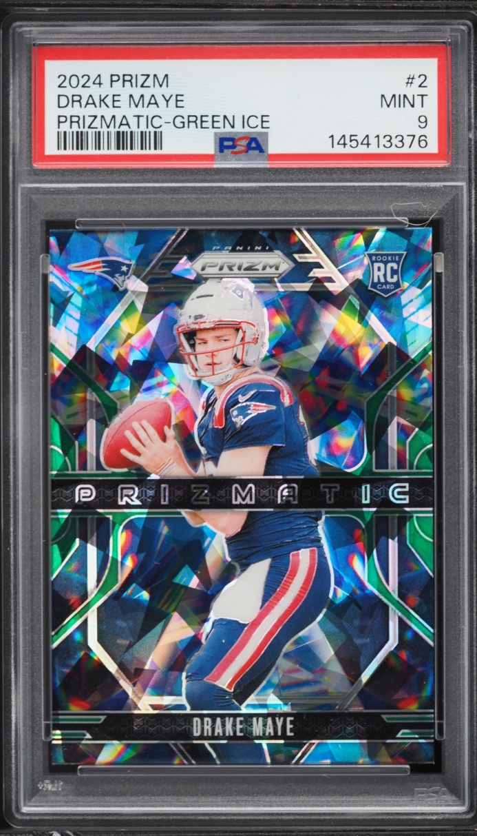 2024 Panini Prizm Prizmatic Green Ice Drake Maye ROOKIE #2 PSA 9 MINT