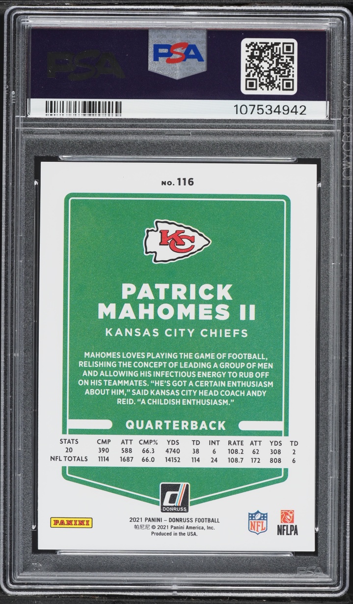 2021 Donruss Variation Press Proof Premium Patrick Mahomes II #116 PSA 10 GEM MINT