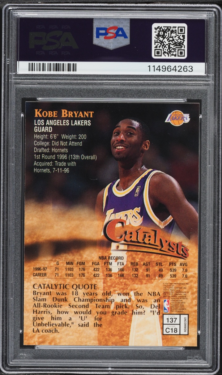 1997 Finest Basketball Kobe Bryant #137 PSA 9 MINT
