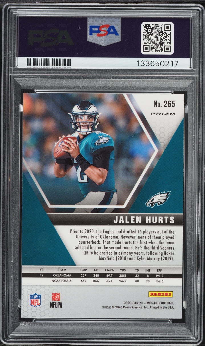 2020 Panini Mosaic Green Prizm Jalen Hurts ROOKIE #265 PSA 10 GEM MINT