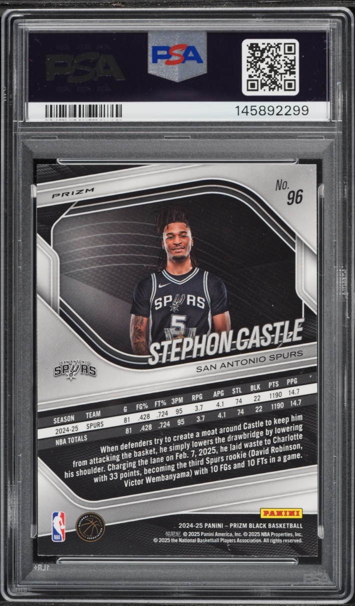 2024 Panini Prizm Black Pulsar Stephon Castle ROOKIE #96 PSA 10 GEM MINT