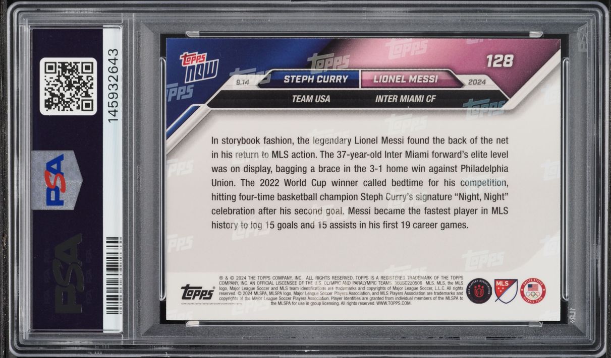 2024 Topps Now MLS Stephen Curry Lionel Messi #128 PSA 10 GEM MINT