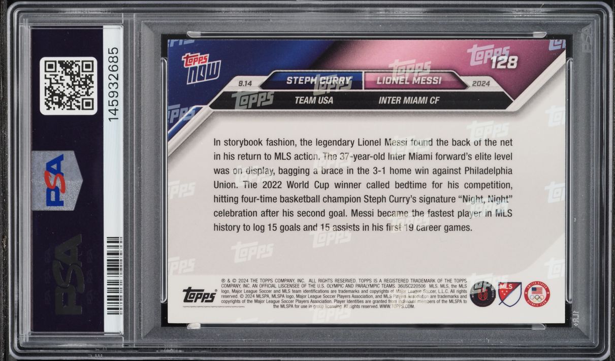 2024 Topps Now MLS Stephen Curry Lionel Messi #128 PSA 10 GEM MINT