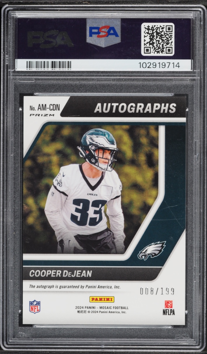 2024 Panini Mosaic Red Cooper DeJean ROOKIE AUTO /199 #AM-CDN PSA 10 GEM MINT