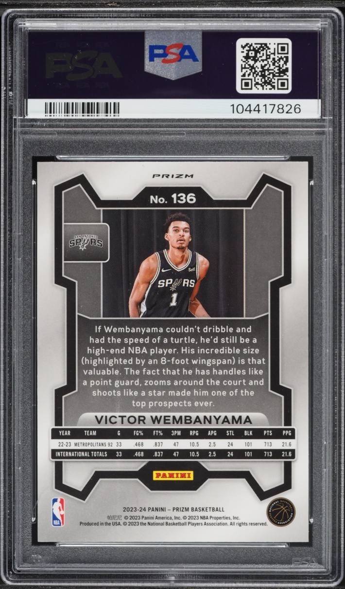 2023 Panini Prizm Pink Ice Victor Wembanyama ROOKIE #136 PSA 9 MINT