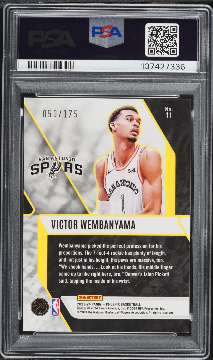 2023 Panini Phoenix Fade To Black Green Lazer Victor Wembanyama ROOKIE /175 PSA 10 GEM MINT