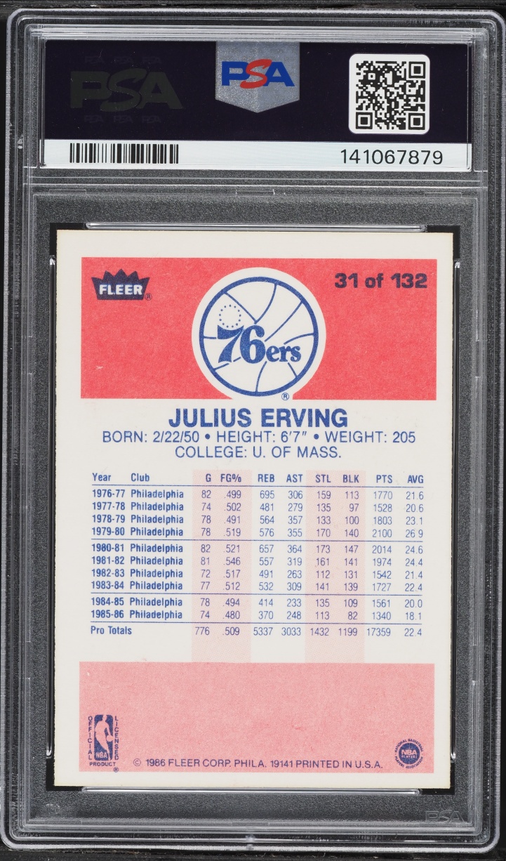 1986 Fleer Basketball Julius Erving #31 PSA 7 NRMT