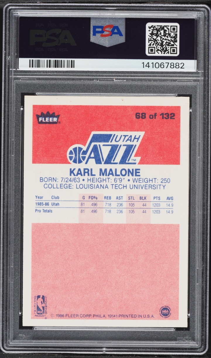 1986 Fleer Basketball Karl Malone ROOKIE #68 PSA 7 NRMT
