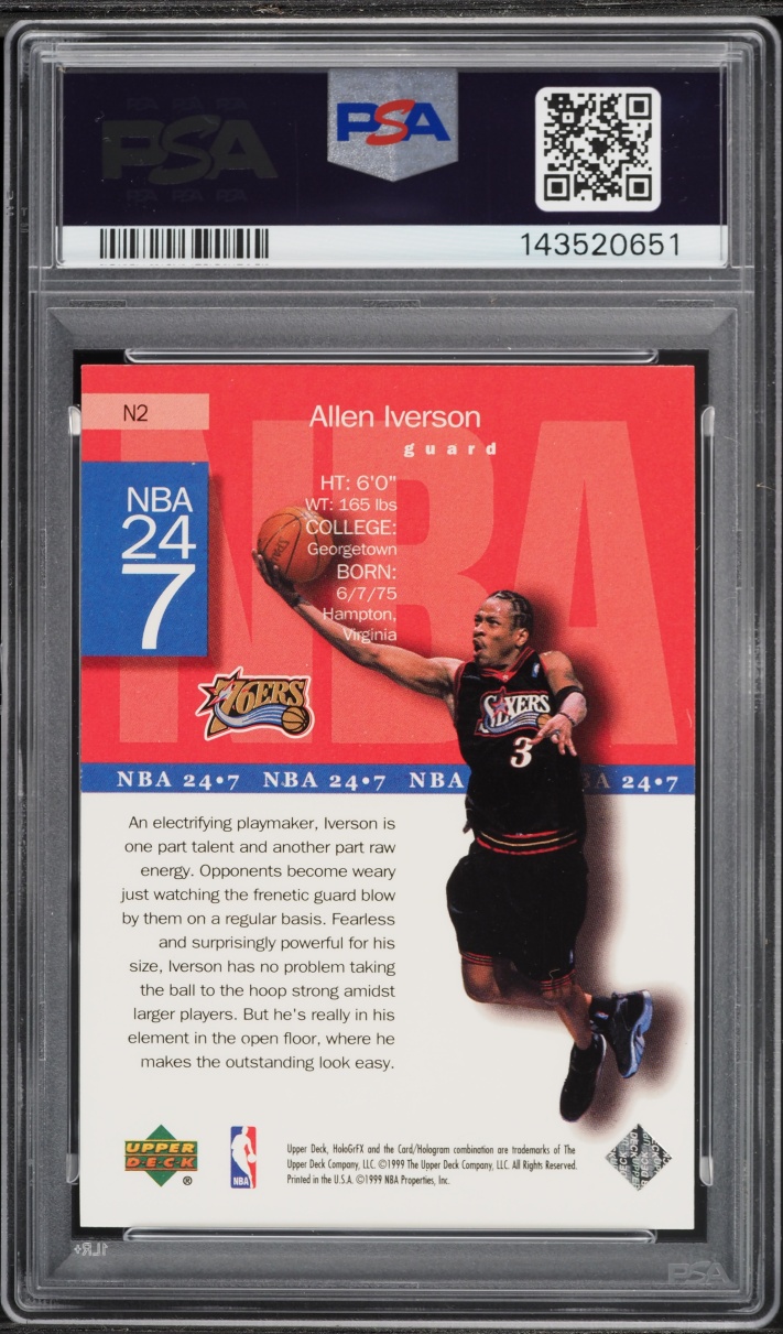 1999 Upper Deck HoloGrFX NBA 24/7 Allen Iverson #N2 PSA 10 GEM MINT