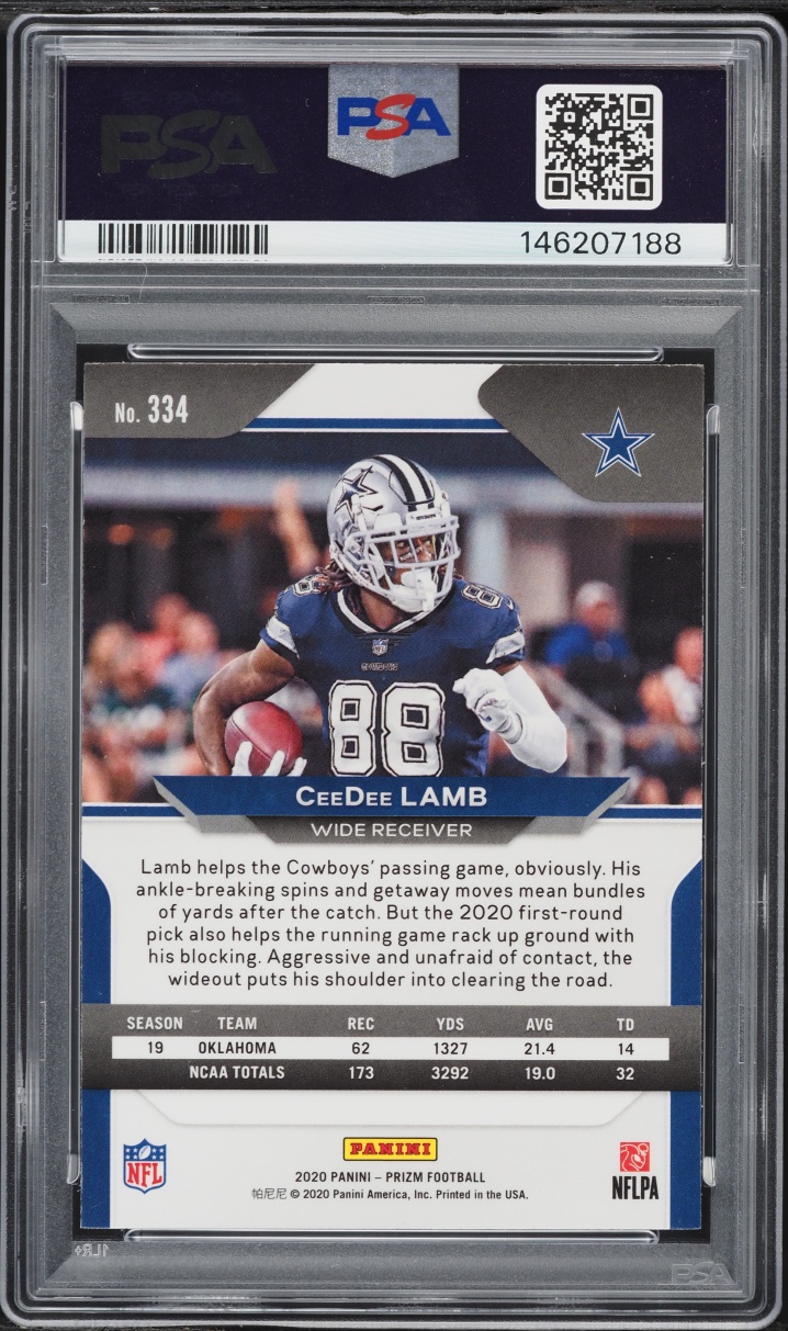 2020 Panini Prizm CeeDee Lamb ROOKIE #334 PSA 9 MINT