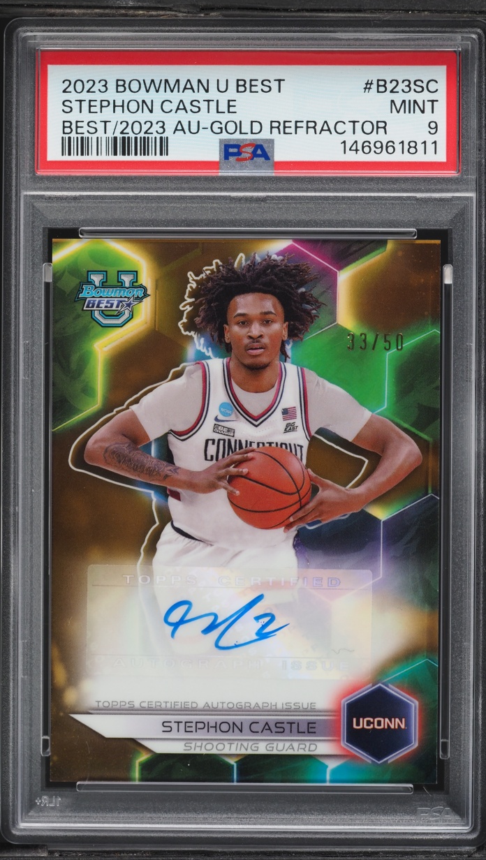2023 Bowman University Best Of 2023 Gold Refractor Stephon Castle /50 AUTO #B23SC PSA 9 MINT