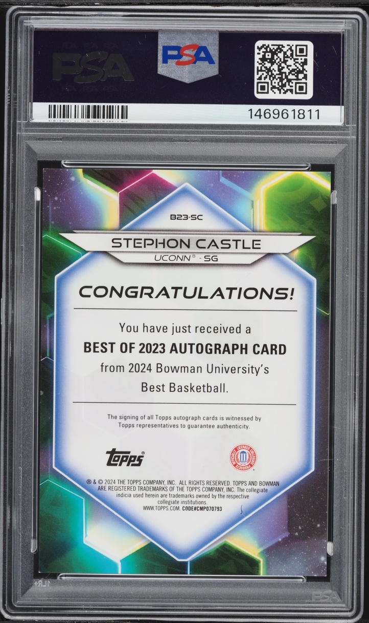 2023 Bowman University Best Of 2023 Gold Refractor Stephon Castle /50 AUTO #B23SC PSA 9 MINT