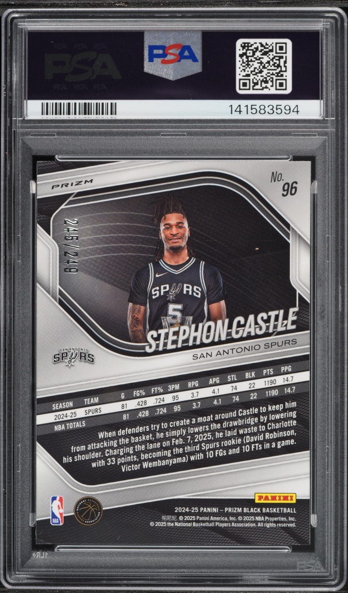 2024 Panini Prizm Black Skewed Stephon Castle ROOKIE /249 #96 PSA 10 GEM MINT