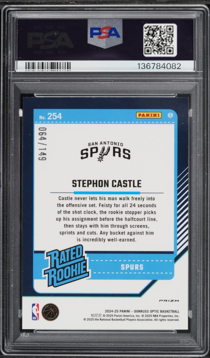 2024 Donruss Optic Lime Green Stephon Castle ROOKIE /149 #254 PSA 10 GEM MINT