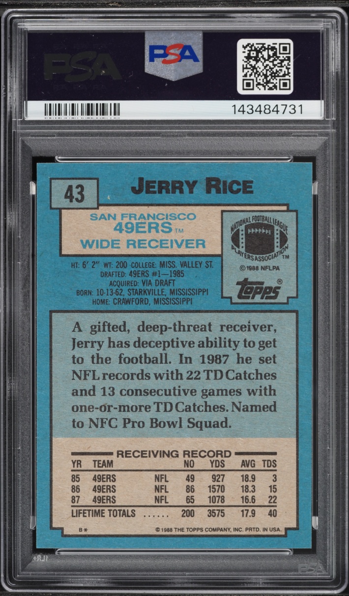 1988 Topps Football Jerry Rice #43 PSA 8 NM-MT